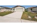 Front view of a house with a two-car garage and a well manicured lawn at 14036 Crutchfield Ct, Parrish, FL 34219