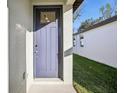 Modern front door with glass window and neutral color at 3902 Radiant Mountain Dr, Plant City, FL 33565