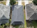 An aerial view of the house, highlighting its roof and yard at 4311 Rustic Pine Pl, Wesley Chapel, FL 33544