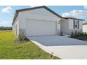 Newly constructed home with gray shutters, stone accents, and a two-car garage at 14109 Gunnison Cv, Parrish, FL 34219