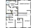 Second floor plan featuring an owner's retreat, three bedrooms, and two bathrooms at 3221 20Th N St, St Petersburg, FL 33713