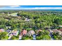 Aerial view showcasing a neighborhood with lush green trees and houses at 9083 Quail Creek Dr, Tampa, FL 33647