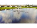 Aerial view of a community lake and fountain at 13204 Waterleaf Garden Cir, Riverview, FL 33579