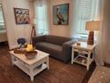 Bright living room featuring comfortable seating and coastal artwork at 130 E Bay Dr, Treasure Island, FL 33706