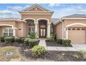 House exterior with a covered entryway and landscaping at 19230 Climbing Aster Dr, Tampa, FL 33647