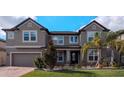 Two-story house with gray exterior, landscaping, and a paved driveway at 19314 Eagle Creek Ln, Tampa, FL 33647