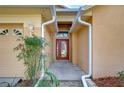 Front entry with red door and landscaping at 2529 Clareside Dr, Valrico, FL 33596