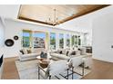Bright and airy living room with stylish furnishings, wood ceiling, and expansive water views at 1940 Hawaii Ne Ave, St Petersburg, FL 33703