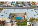 Overhead view of building and surrounding area, including pool at 600 71St Ave # 17, St Pete Beach, FL 33706