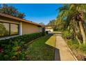 Well-maintained yard with a paved walkway leading to the home at 1669 Fry Ct, Dunedin, FL 34698