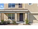 Covered front porch with a dark-brown door and sidelights at 16743 Carlton Pond St, Wimauma, FL 33598