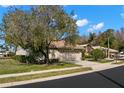 House exterior showcasing a two-car garage and a tree in the front yard at 3621 Darston St, Palm Harbor, FL 34685