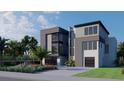 Contemporary home with gray exterior, large windows, and a two-car garage at 25 Harborpointe Dr, Port Richey, FL 34668