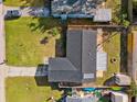 Aerial view showing house layout, backyard patio, and shed at 3724 15Th Se Ave, Largo, FL 33771