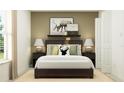 Bedroom with dark brown bed frame and neutral decor at 17664 Shirewood Way, Land O Lakes, FL 34638