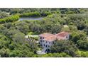Aerial view showing home nestled in a wooded area with a fountain and pool at 1571 Oceanview Dr, St Petersburg, FL 33715