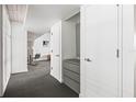 Bright hallway with gray carpet, built-in dresser, and doors at 6 Treasure Ln, Treasure Island, FL 33706