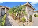 Brick walkway leads to the front door of this charming house with palm trees at 15618 Aurora Lake Cir, Wimauma, FL 33598
