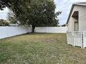 Fenced backyard with grass and a tree at 6905 Sotra St, Wesley Chapel, FL 33545