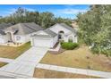 Aerial view showcasing a house with a driveway and surrounding landscape at 4605 Lisette Cir, Brooksville, FL 34604