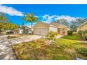 Front view of a single-story house with a palm tree and driveway at 11310 Palm Island Ave, Riverview, FL 33569