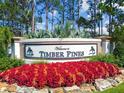 Welcome to Timber Pines community sign with landscaping at 7473 Willow Brook Dr, Spring Hill, FL 34606