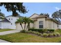 Tan house with palm trees and well-maintained landscaping at 18916 New Passage Blvd, Land O Lakes, FL 34638