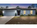 Single-story house with gray siding, a brown door, and a two-car garage at 16125 Magpie Rd, Weeki Wachee, FL 34614