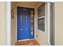 Inviting blue front door with glass panels and tiled entryway at 1933 Sterling Glen Ct, Sun City Center, FL 33573