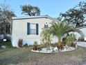 Side view of a mobile home with landscaped yard and palm trees at 10538 Bay Hills Cir, Thonotosassa, FL 33592