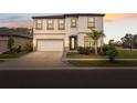 Two-story house with a white exterior, two-car garage, and landscaping at 14786 Horse Trot Rd, Lithia, FL 33547
