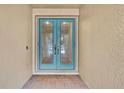 Double teal front doors with glass panes at 4381 Caliquen Dr, Brooksville, FL 34604