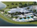 Community clubhouse with pool, parking, and lush landscaping at 11838 Starbright Path, Venice, FL 34293