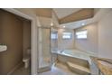 Bathroom with a corner tub, shower, and granite vanity at 243 Linger Ln, Sun City Center, FL 33573