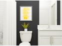 Modern bathroom with white vanity, dark gray walls, and white subway tile at 3632 Forest Path Dr, Plant City, FL 33565