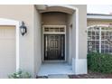 Dark brown front door entryway with sidelights at 10721 Rockledge View Dr, Riverview, FL 33579