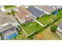 Aerial view of two-story house with backyard, showcasing a well-manicured lawn and surrounding neighborhood at 29762 Chapel Chase Dr, Wesley Chapel, FL 33545