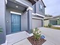 Teal front door, gray siding, and landscaping at 13455 Jamaica Plank Loop, Riverview, FL 33579