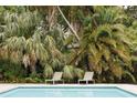 Relaxing poolside view with lounge chairs surrounded by tropical foliage at 5027 Sunrise S Dr, St Petersburg, FL 33705