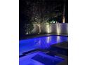 Night view of a backyard pool and spa with blue lighting at 4224 W Kensington Ave, Tampa, FL 33629