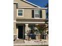 Front entrance with stone accents, palm trees, and a walkway at 10913 Kidron Valley Ln, Tampa, FL 33625