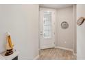 Inviting entryway with a white door and wood-look tile floor at 6320 Cliveden Ct, Apollo Beach, FL 33572