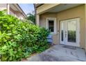 Front entrance with white door, sidelight, and blue chair at 820 Date Palm Ln, St Petersburg, FL 33707