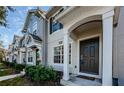 Front entrance of a townhouse, featuring a dark brown door and porch at 10425 Westpark Preserve Blvd, Tampa, FL 33625