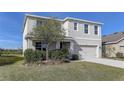 Two-story house with a two-car garage and neatly landscaped front at 30755 Summer Sun Loop, Wesley Chapel, FL 33545