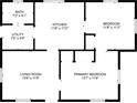 Floor plan showing two bedrooms, one bath, kitchen and living room at 710 Seminole St, Clearwater, FL 33755