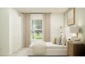 Bedroom with a queen-size bed, neutral decor, and ample closet space at 13016 Calcite Blue Ave, Wimauma, FL 33598
