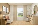 Bedroom with crib, dresser, and seating area at 10206 Alder Green Dr, Riverview, FL 33578