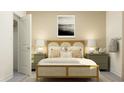 Bedroom with light wood bed frame and green nightstands at 11729 71St E Ave, Palmetto, FL 34221