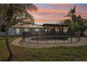 Inviting backyard with a fenced pool, covered patio with lights, and tropical landscaping at 4829 W San Miguel St, Tampa, FL 33629